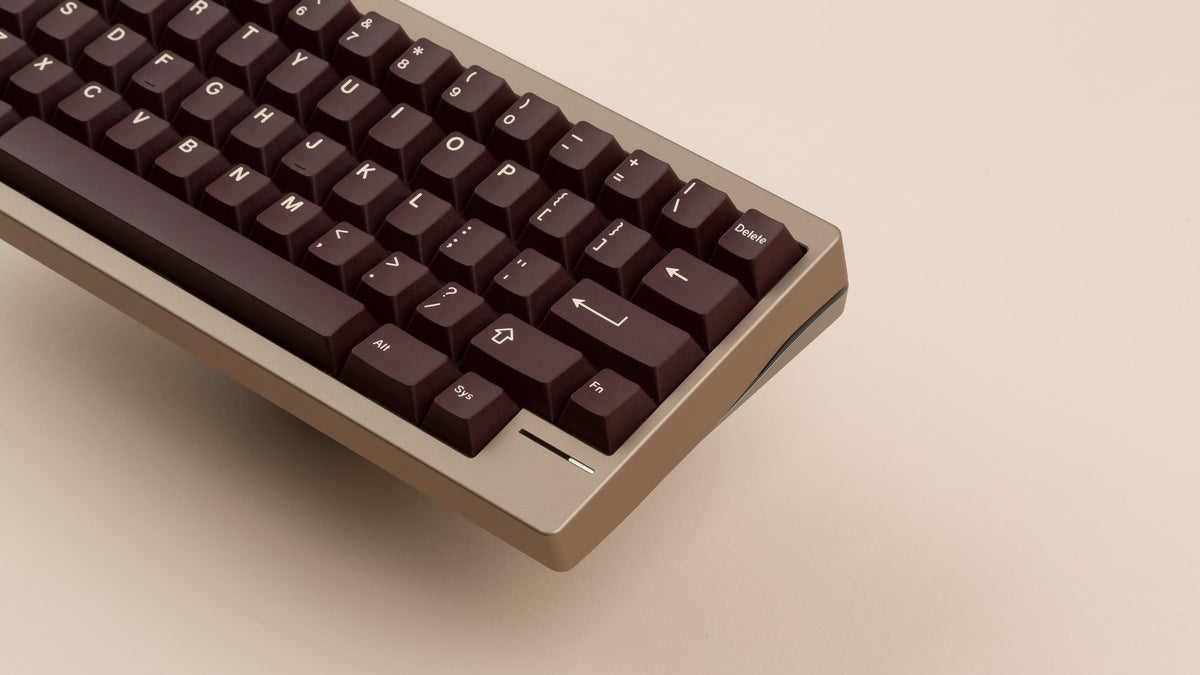  taupe lily angled side view featuring brown keycaps 