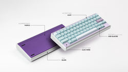 Key Kobo Glacier on a Keycult ZERO with an aluminum purple bottom, aluminum silver top, and Lilac straight and HHKB accent bars.