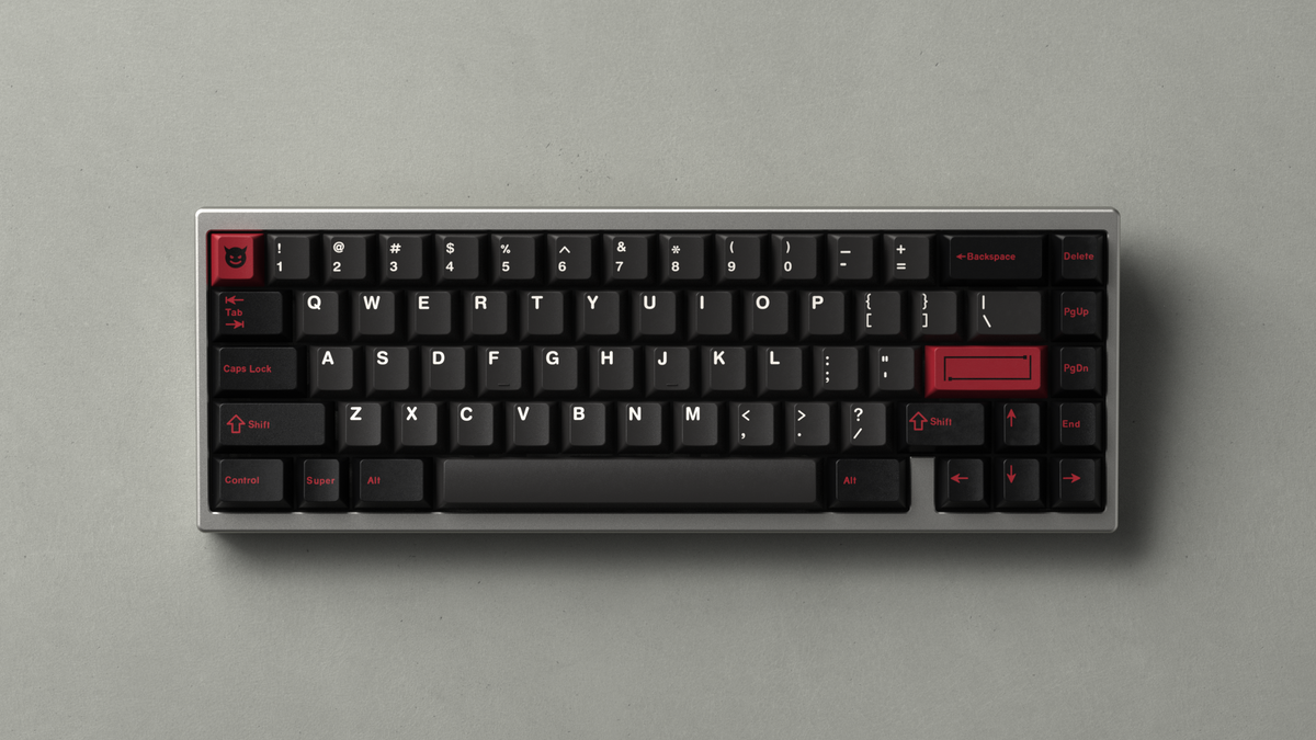  render of GMK CYL Evil Dolch on a silver keyboard 