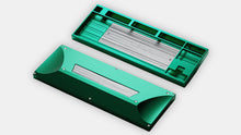 Load image into Gallery viewer, Render of teal anodized aluminum Hope keyboard case showing top plate interior and external bottom with brushed weight