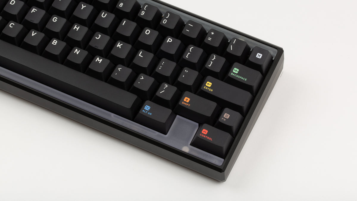  Keycapsule Prism on a black Keycult Zero with PC WKL Accent Layout Bars close up on right side angled 
