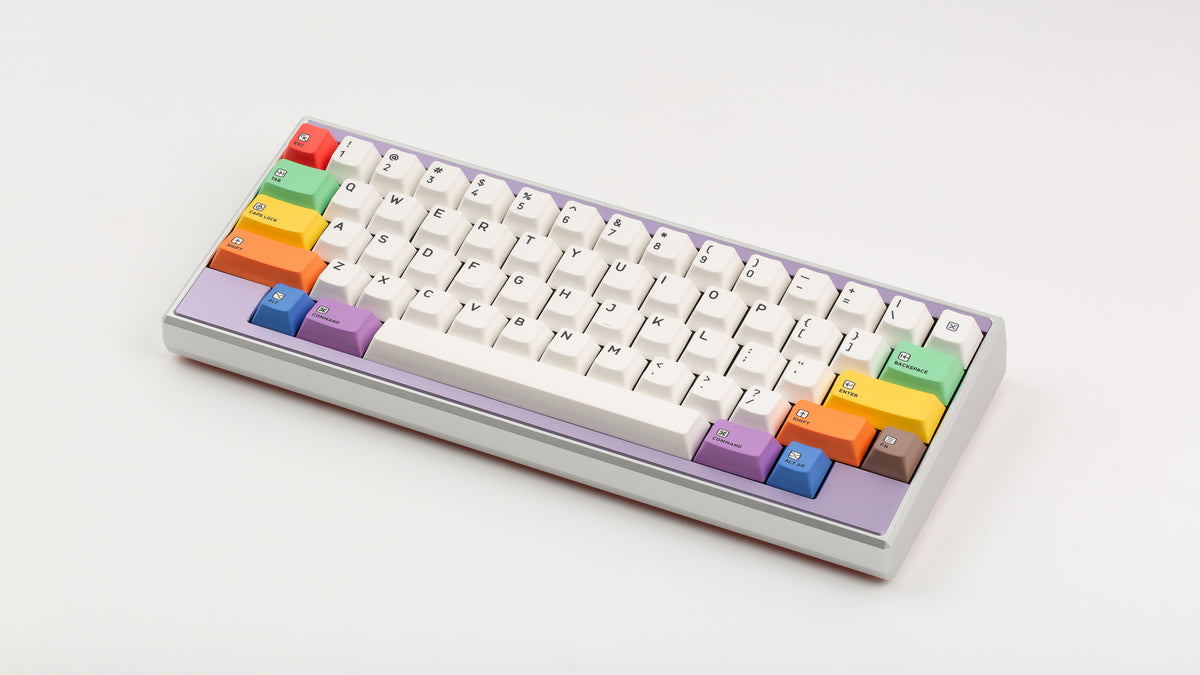  Keycapsule Prism on a Silver Keycult Zero with Lilac HHKB accent bar angled. 