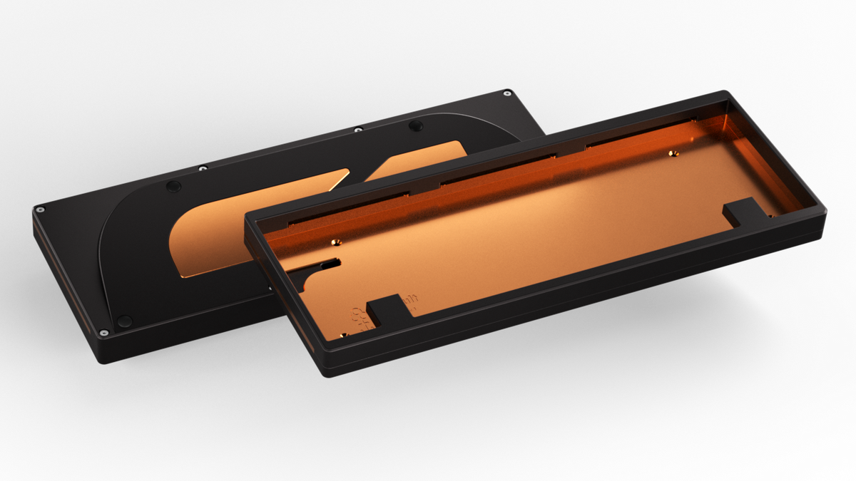 render of a Keycult No. 1 / 60 with a black case and copper mid