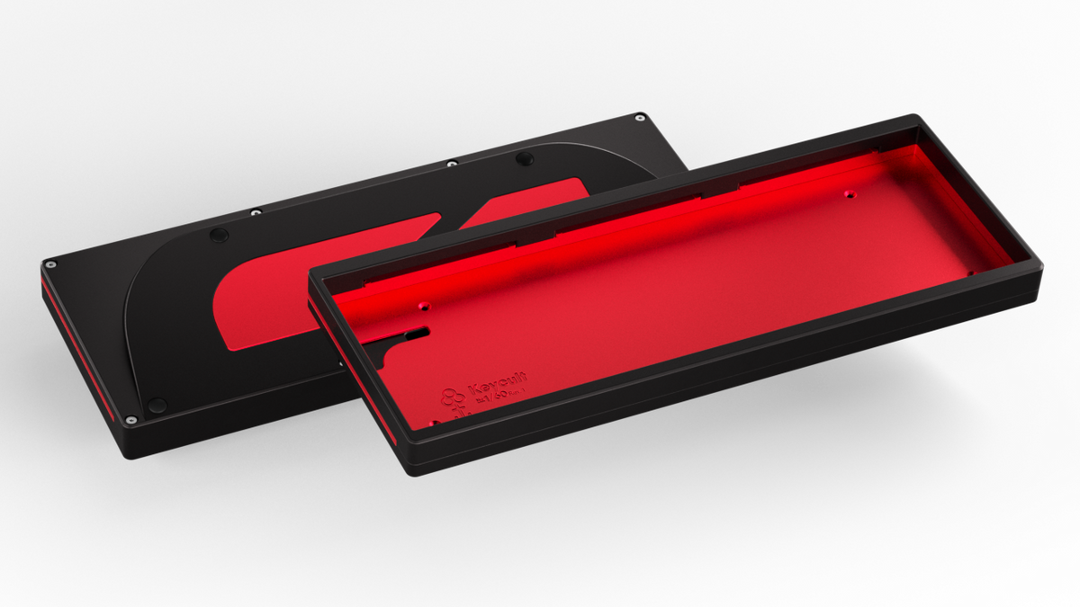 render of a Keycult No. 1 / 60 with a black case and alu red mid