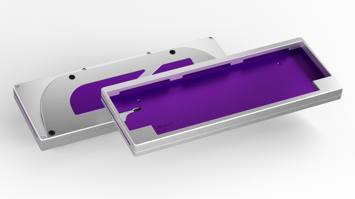 render of a Keycult No. 1 / 60 with a silver case and alu purple mid