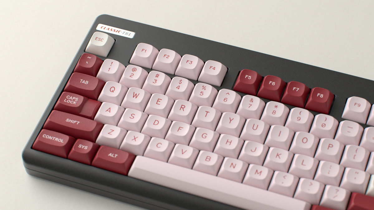  render of GMK MTNU Darling on a Based Black Classic TKL close up on left side 