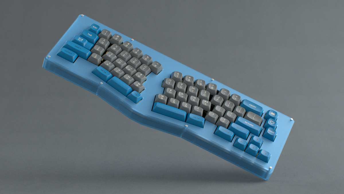  render of MTNU Space Cadet on a Kolibri Keyboard angled 