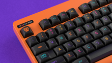 Load image into Gallery viewer, render of CLASSIC-TKL MICTLAN EDITION with MTNU keycaps close up of left side with purple background