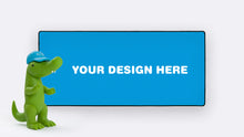 Load image into Gallery viewer, render of a deskpad featuring the text &quot;your design here&quot; indicating that the customers design will be used for the deskpad