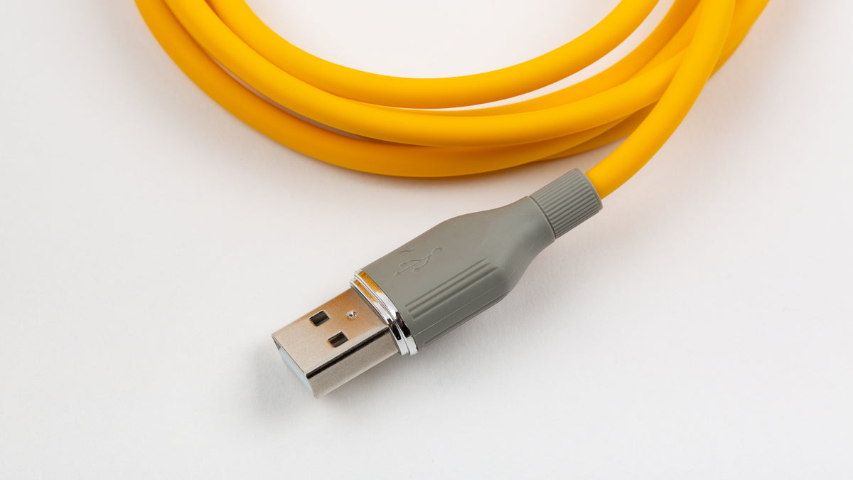  Rubberized yellow Classic USB-A to USB-C cable close up on USB-A end 