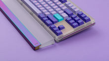 Load image into Gallery viewer, Keycult No. 1 / TKL Series 22 with keycaps on purple background with wrist rest close up of right side