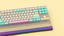 Load image into Gallery viewer, Keycult No. 1 / TKL Series 22 with keycaps on yellow background with wrist rest close up on right side