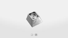 Load image into Gallery viewer, render of Hi! Viz Salvun artisan keycap - silver metal with Hi! engraving, angled view