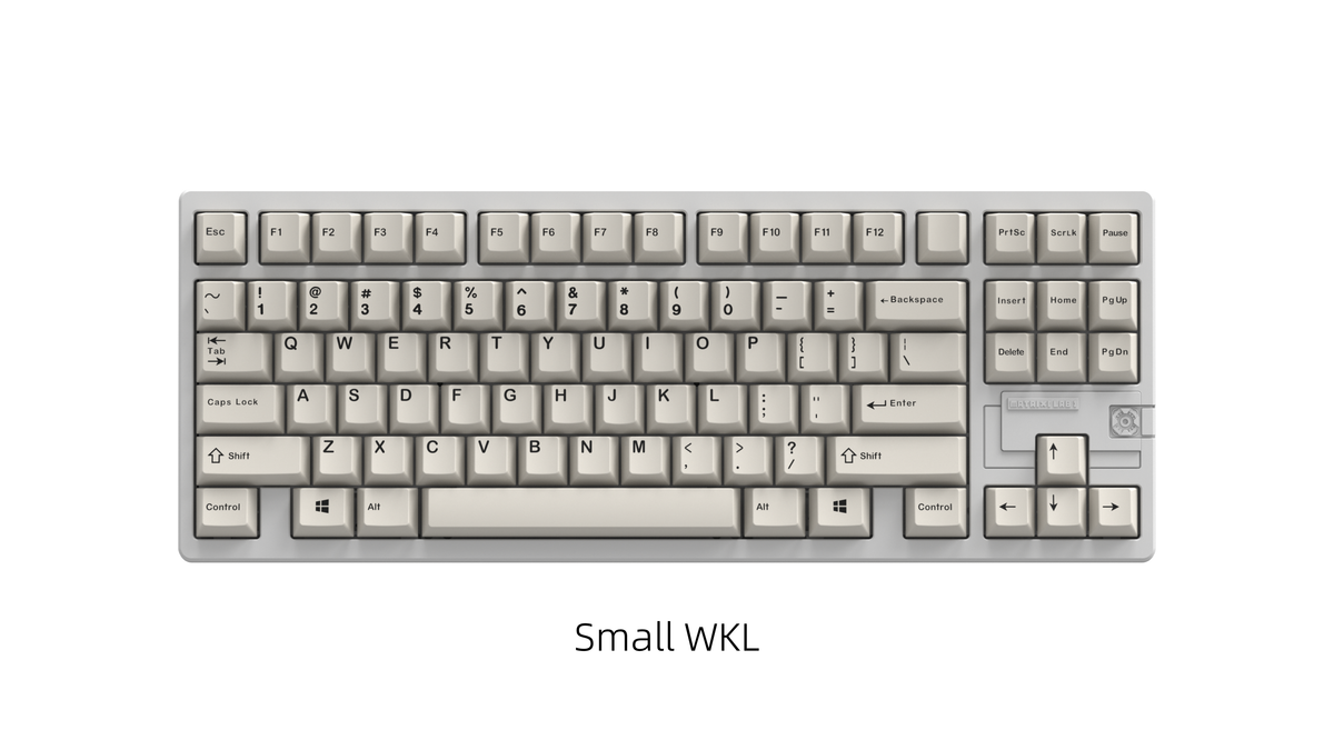 render of MATRIX 8XV 3 ⅓ small WKL layout featuring black on white keycaps on mcflurry colorway