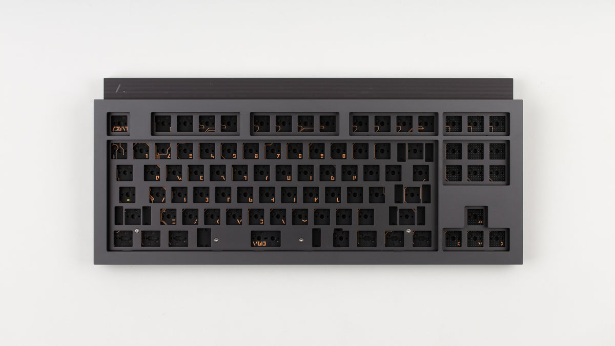 Artifact Stratum 80 keyboard in Charcoal Black, top-down view without keycaps
