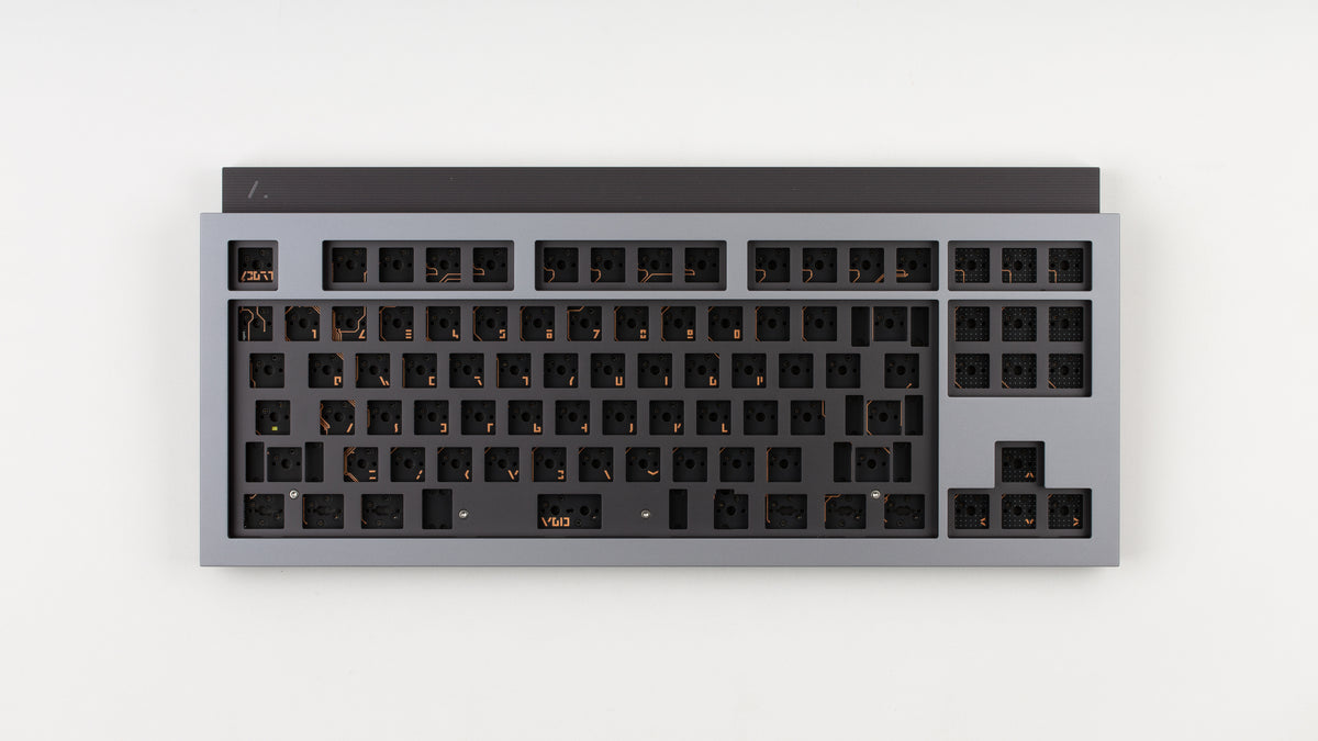 Artifact Stratum 80 keyboard in Basalt Blue, top-down view without keycaps