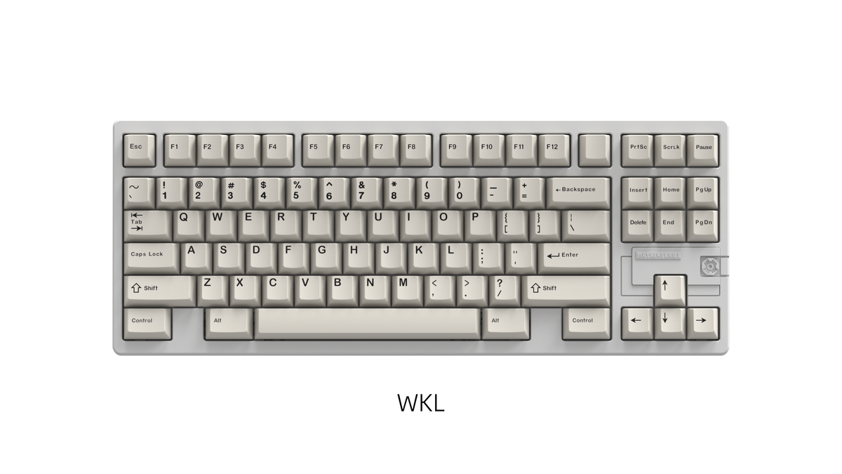 render of MATRIX 8XV 3 ⅓ WKL layout featuring black on white keycaps on mcflurry colorway