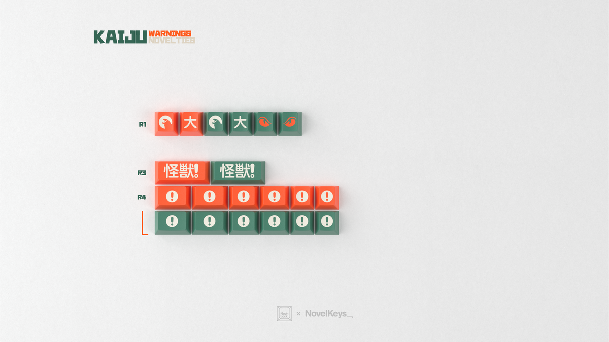  render of GMK CYL Kaiju R3  warnings novelties kit 