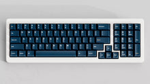 Load image into Gallery viewer, GMK CYL Blue Fabrik keycaps on silver keyboard, top-down view showing full layout