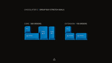 Load image into Gallery viewer, GMK CYL Chocolatier group buy stretch goals showing bonus blue enter and Esc keys unlocked at 500 Core orders and 150 Extension orders