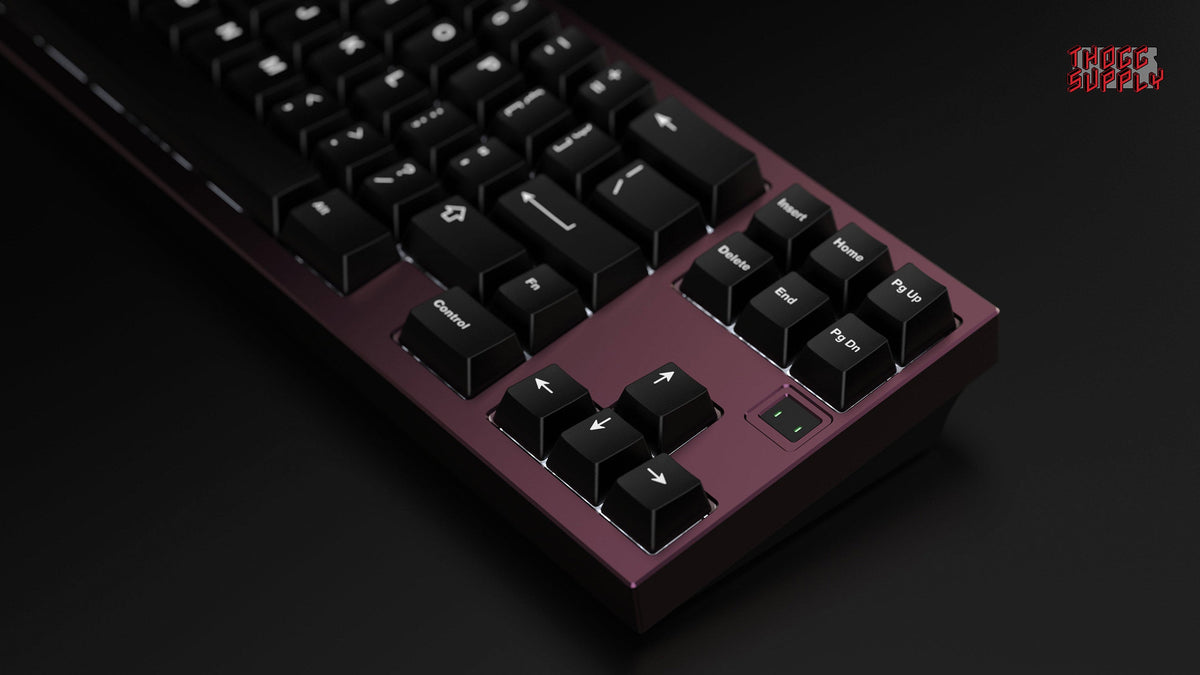  render of XOX70 FRL TKL case in Bordeaux color zoomed in on right 