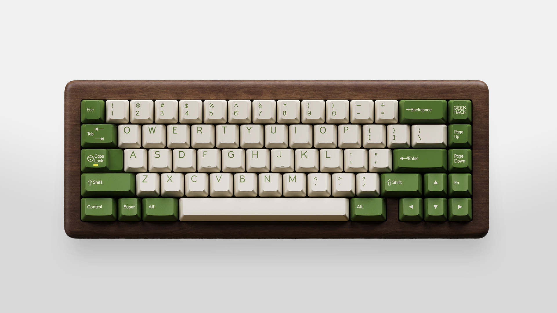 hidden Render of DCS Cream Cheese R3 keycaps on beige keyboard, warm lighting wide shot