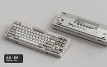 Load image into Gallery viewer, Render of Matrix Carnival keyboard in Coated Linen, showing front with keycaps and back with decorative weight