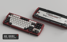 Load image into Gallery viewer, Render of Matrix Carnival keyboard in Coated Burgundy Red, showing front with keycaps and back with decorative weight