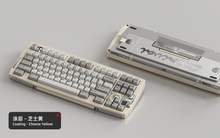 Load image into Gallery viewer, Render of Matrix Carnival keyboard in Coated Cheese Yellow, showing front with keycaps and back with decorative weight
