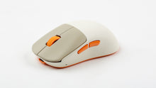 Load image into Gallery viewer, NK-M1 beige gaming mouse side view showing orange side buttons and orange lower shell