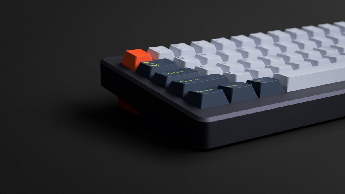  GMK CYL Grand Prix on a blue keyboard zoomed in on left front 