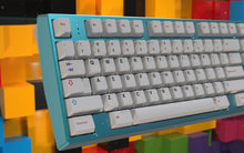 Load image into Gallery viewer, Render of GMK CYL Colorchrome on blue keyboard zoomed in on left