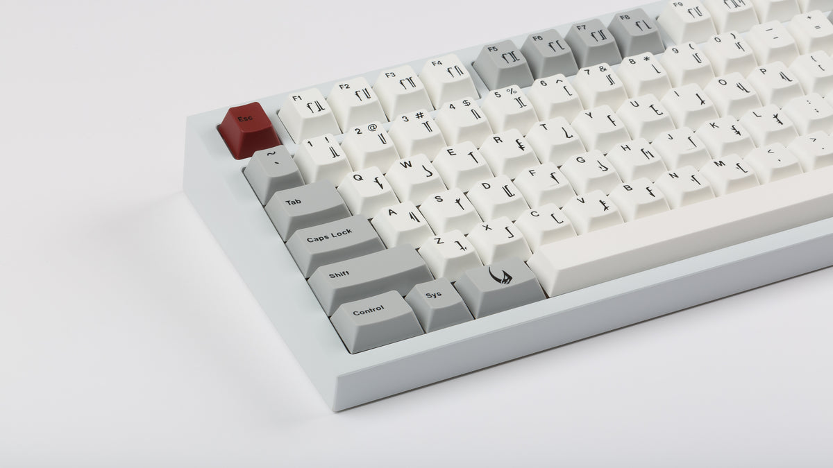  GMK CYL Mandalorian on white keyboard zoomed in on left 