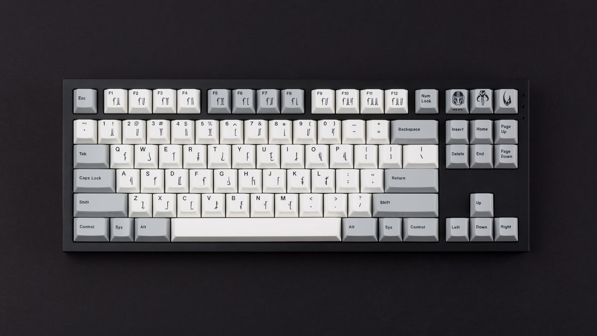  GMK CYL Mandalorian set on black keyboard centered 
