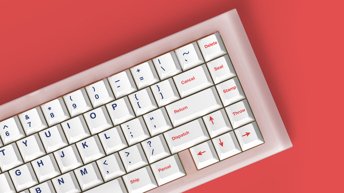  Render of GMK CYL Parcel on a clear keyboard zoomed in on right 