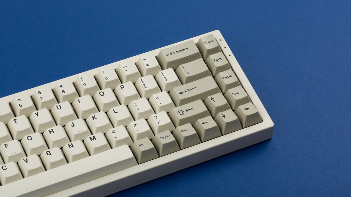  GMK CYL Hineybeige on a beige NK65 keyboard close up on right 