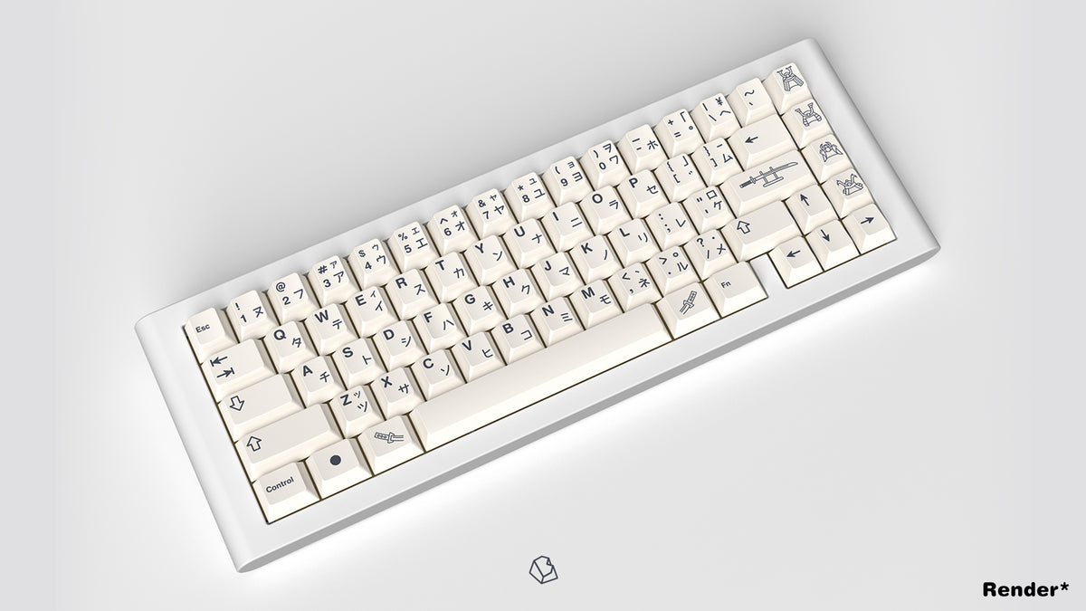  GMK CYL Honor light base on a white keyboard angled 