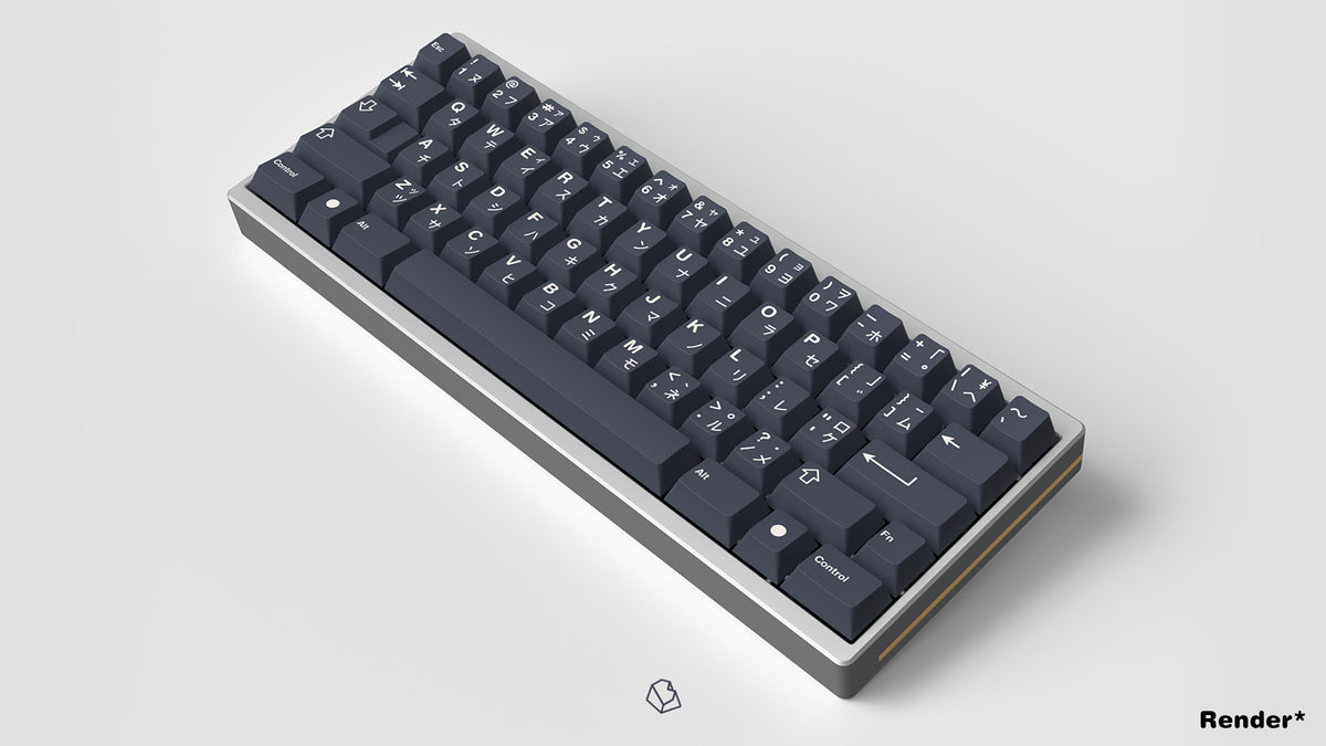  GMK CYL Honor dark base on a silver keyboard angled 