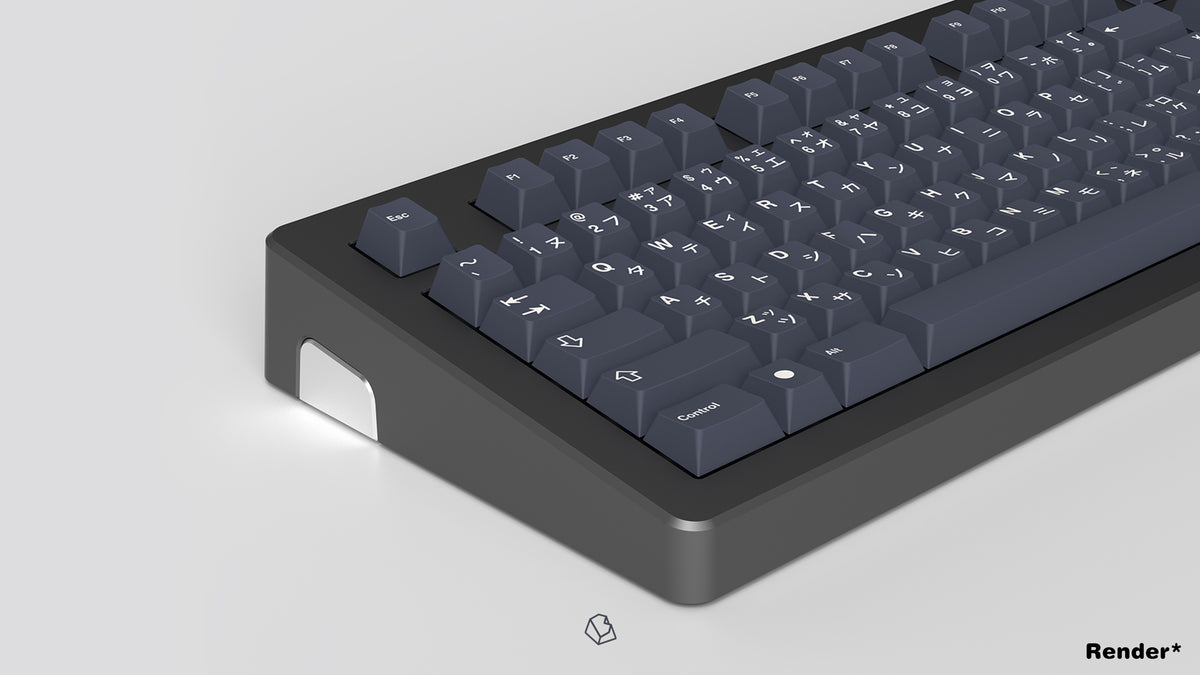  GMK CYL Honor dark base on a gray keyboard zoomed in on left 