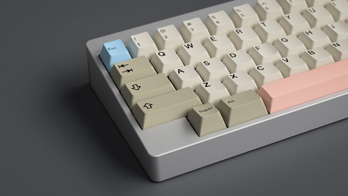  GMK CYL Mr. Sleeves R2 on a silver keyboard zoomed in on left 