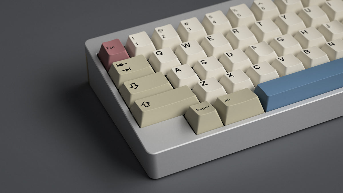  GMK CYL Mr. Sleeves R2 on a silver keyboard zoomed in on left 