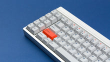 Load image into Gallery viewer, Cherry Industrial Keys on a silver keyboard zoomed in on left