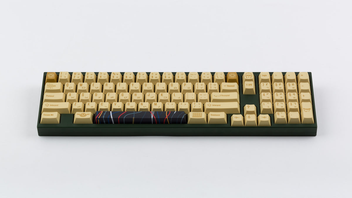  C-3PO keycaps on a dark green keyboard 