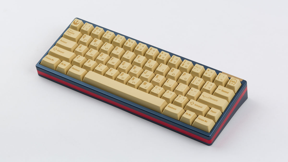  C-3PO keycaps on a blue keyboard 
