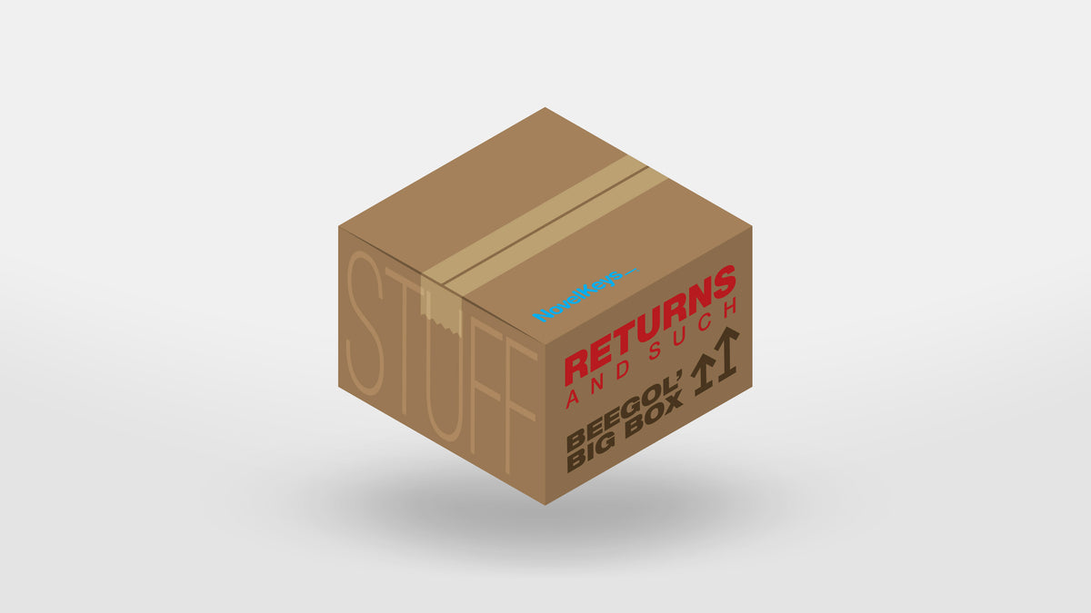 render of a box with the text "returns and such" and "Beegol' Big Box" indicating that there is a bunch of stuff in it
