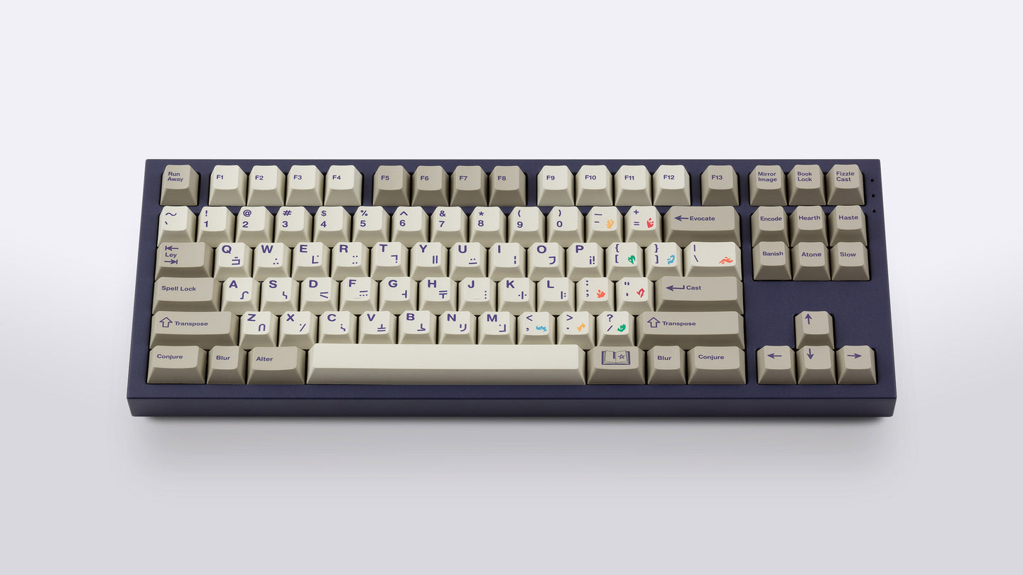 Cherry Spellbook on a purple NK87 keyboard centered
