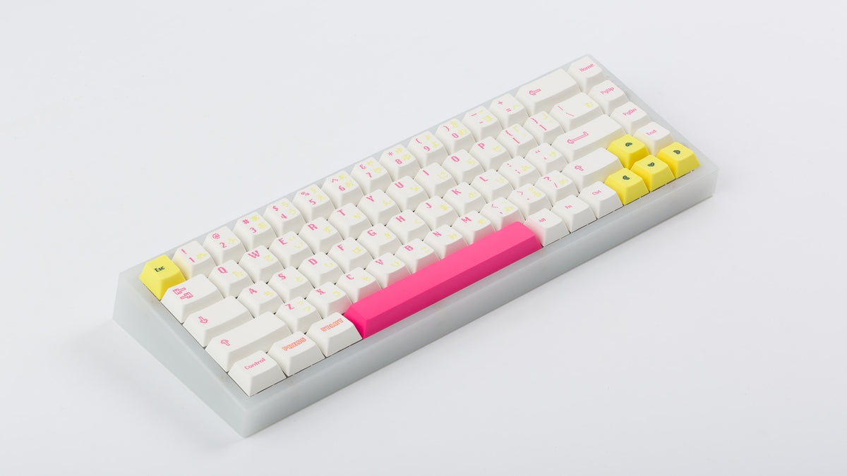  TFUE Keycaps on a translucent NK65 Keyboard angled 