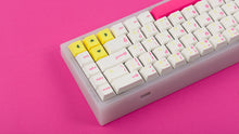 Load image into Gallery viewer, TFUE Keycaps on a translucent NK65 Keyboard back view right side
