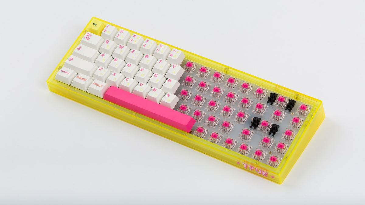  yellow tfue edition case with keycaps with switches exposed 