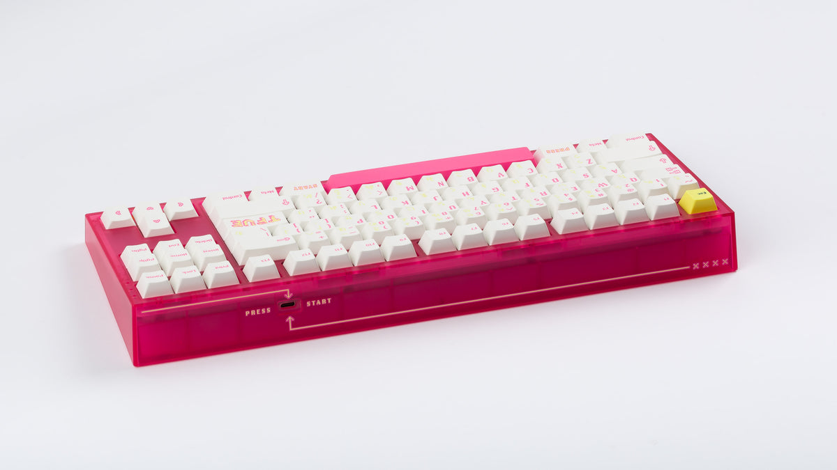 pink tfue themed keyboard with tfue keycaps back view 